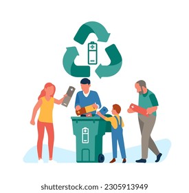 Recycling batteries. People throw away used electric alkaline accumulators in special garbage container. Waste utilization. Trash sorting. Disposal and rubbish separation