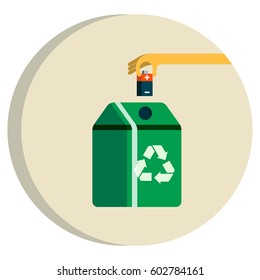 Recycling Battery Concept. Batteries Falling into Green Recycle Bin.