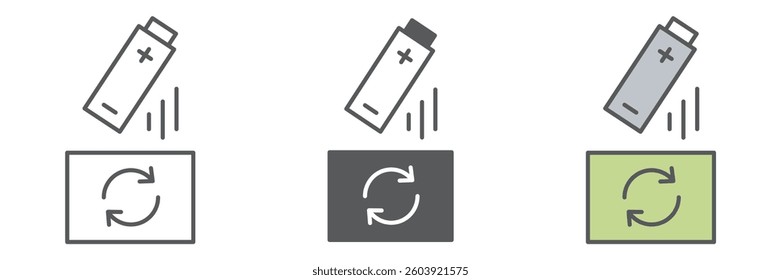 Recycling battery icon collection, recycle and ecology, battery waste vector icon set, vector graphics, editable stroke outline sign, eps 10