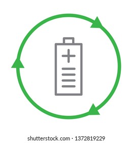 Recycling battery icon. Stroke outline style. Vector. Isolate on white background.