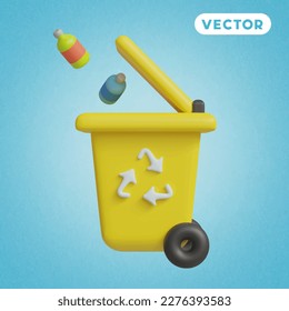 recycling bin 3D vector icon set, on a blue background