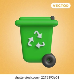 conjunto de iconos vectoriales 3D de la papelera de reciclaje, en un fondo naranja