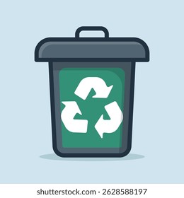Papelera de reciclaje con flechas que indican reutilizar ilustración de diseño plano de dibujos animados