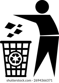 Cesta de la papelera de reciclaje con ilustración ambiental humana