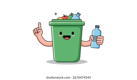 Carácter de la papelera de reciclaje que ofrece una solución simple para la gestión de residuos y el cuidado del medio ambiente