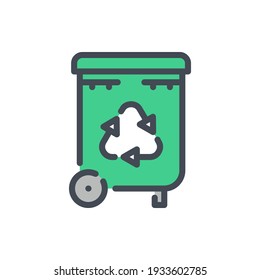 Recycling bin color line icon. Wheelie bin vector outline colorful sign.