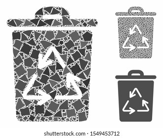 Recycling bin composition of irregular parts in different sizes and color tints, based on recycling bin icon. Vector unequal parts are composed into composition.