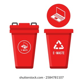 Recycling Bin for electronic waste. Container for electronic waste. Red trash can. Vector illustration isolated on white background.