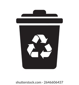 Recycling bin glyph icon with arrows symbol for eco friendly waste management and garbage separation for reuse vector design vector solid glyph icon