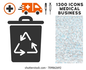 Recycling Bin gray vector icon with 1300 doctor commercial icons. Set style is flat bicolor light blue and gray pictograms.