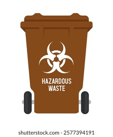 Recycling Bin for hazardous waste. Container for hazardous waste. Brown trash can. Vector illustration isolated on white background.