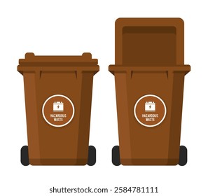 Recycling Bin for hazardous waste. Container for hazardous waste. Brown trash can. Vector illustration isolated on white background.