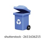 Recycling bin icon 3d rendering illustration. 3d trash bin and recycle icon render