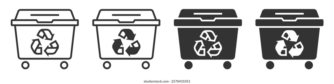 Recycling bin icon in black and white, vector illustration.