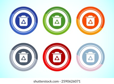 Recycling bin icon design illustration. Environment icon, trash bin sign, 6 color button design set