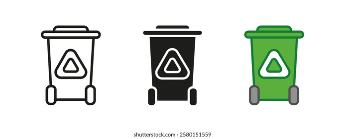 Recycling bin icon. Eco-friendly waste container vector illustration. Green trash disposal symbol. Garbage management and sustainability pictogram. Environmental sign. Biodegradable materials concept.