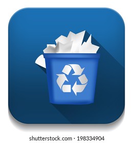 recycling bin icon With long shadow over app button