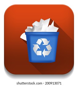 recycling bin icon With long shadow over app button