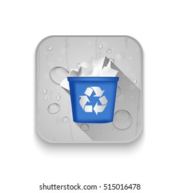 recycling bin icon With long shadow over app button