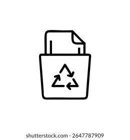 Recycling bin icon with paper three arrow recycle symbol on background trash waste