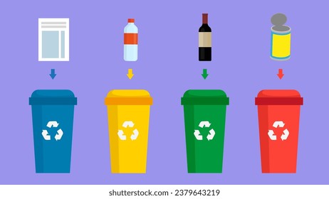 Recycling bin icon set. Flat illustration of recycling bin vector icons for web design