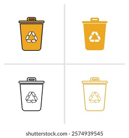 Recycling Bin Icon Set Yellow and Outline Variations