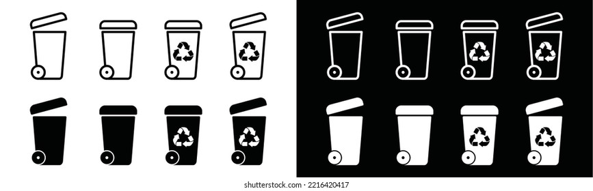 Recycling bin icon vector. Trash bin icon vector. Trash can or dust or rubbish bin or dump place sign silhouette. Rubbish bin, garbage can symbol illustration.