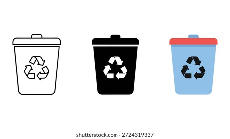 Iconos de papelera de reciclaje en diferentes colores y estilos