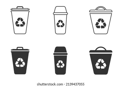 Recycling bin icons with recycle logo isolated on white background. Trash bin. Flat vector illustration.