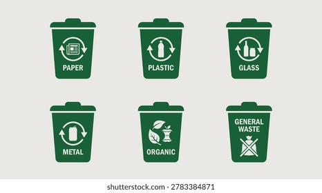 Recycling Bin Icons for Waste Sorting