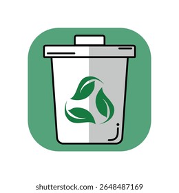 Ícone do símbolo da folha da lixeira para o gerenciamento de resíduos biodegradáveis ecologicamente correto