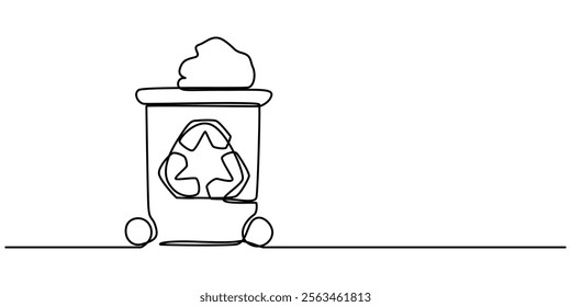 Recycling Bin Line Icon with Editable Stroke, Continuous one line drawing recycle bin and waste concept. Doodle vector illustration, Continuous single line sketch drawing of recycle bin dustbin. 