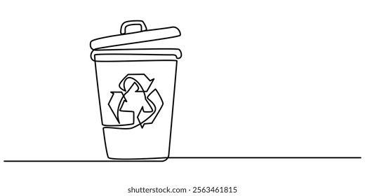 Recycling Bin Line Icon with Editable Stroke, Continuous one line drawing recycle bin and waste concept. Doodle vector illustration, Continuous single line sketch drawing of recycle bin dustbin. 