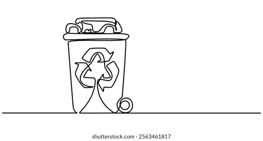 Recycling Bin Line Icon with Editable Stroke, Continuous one line drawing recycle bin and waste concept. Doodle vector illustration, Continuous single line sketch drawing of recycle bin dustbin. 