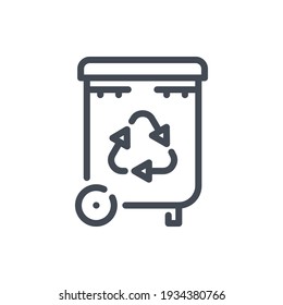 Recycling bin line icon. Wheelie bin vector outline sign.