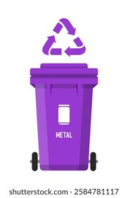 Recycling Bin for metal. Container for metal. Violet  trash can. Vector illustration isolated on white background.