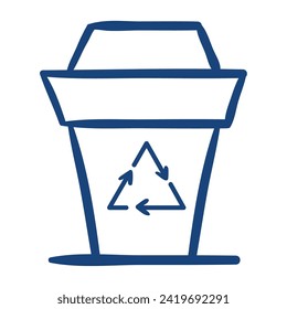 Recycling bin with recycle logo. Hand drawn vector illustration.