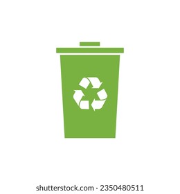 Recycling bin with recycle symbol. Green icon. Sort your garbage and waste. Vector illustration isolated on white background.