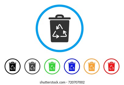 Recycling Bin rounded icon. Style is a flat recycling bin gray symbol inside light blue circle with black, gray, green, blue, red, orange color versions.
