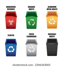 recycling bin set with icons isolated . vector illustration