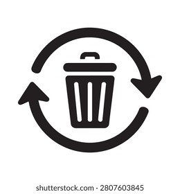 Recycling bin symbol with circular arrows black vector illustration