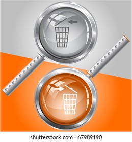 Recycling bin. Vector magnifying glass.