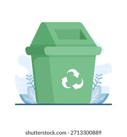 Colección de contenedores de reciclaje con iconos de basura separados. Contenedores de clasificación de residuos para la gestión ecológica, el medio ambiente limpio y el concepto de sostenibilidad.