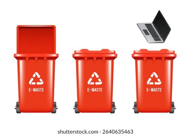 Recycling Bins for electronic waste. Container for electronic waste. Red trash can. Vector illustration isolated on white background.
