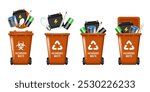 Recycling Bins for hazardous waste. Container for hazardous waste. Brown trash can. Vector illustration isolated on white background.