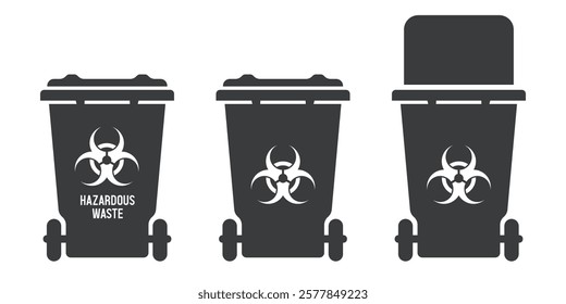 Recycling Bins for hazardous waste. Container for hazardous waste. Vector icon set isolated on white background.