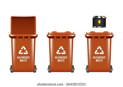 Recycling Bins for hazardous waste. Container for hazardous waste. Brown trash can. Vector illustration isolated on white background.