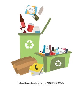 Recycling Bins Illustration With Garbage