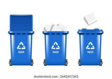 Recycling Bins for paper.  Vector illustration isolated on white background.