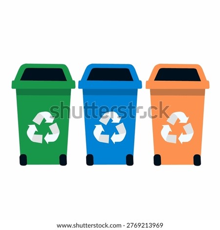 Recycling bins set with color coding in flat style for waste management and sustainability concept
